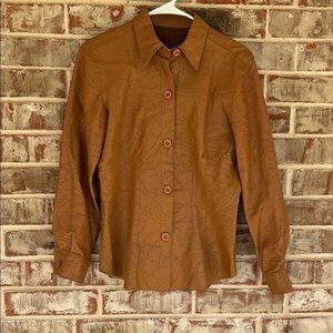 Jose Sanchez Brown Textured Fitted Leather Jscket Made In Mexico